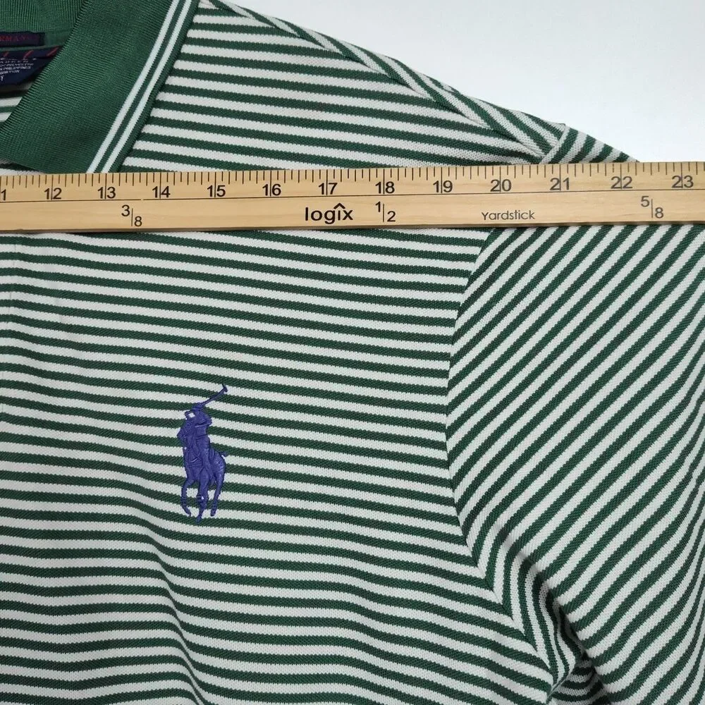 Polo Golf Ralph Lauren Polo Shirt Men's XXL Green/White Stripes Big Pony Pro Fit